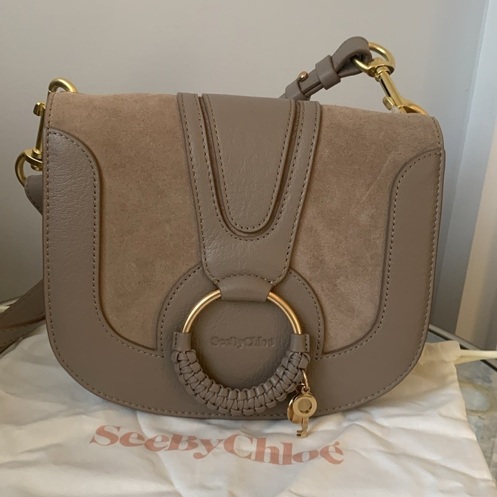 NWT SEE BY CHLOE HANA SHOULDER BAG suede leather taupe trendy small - Picture 1 of 12
